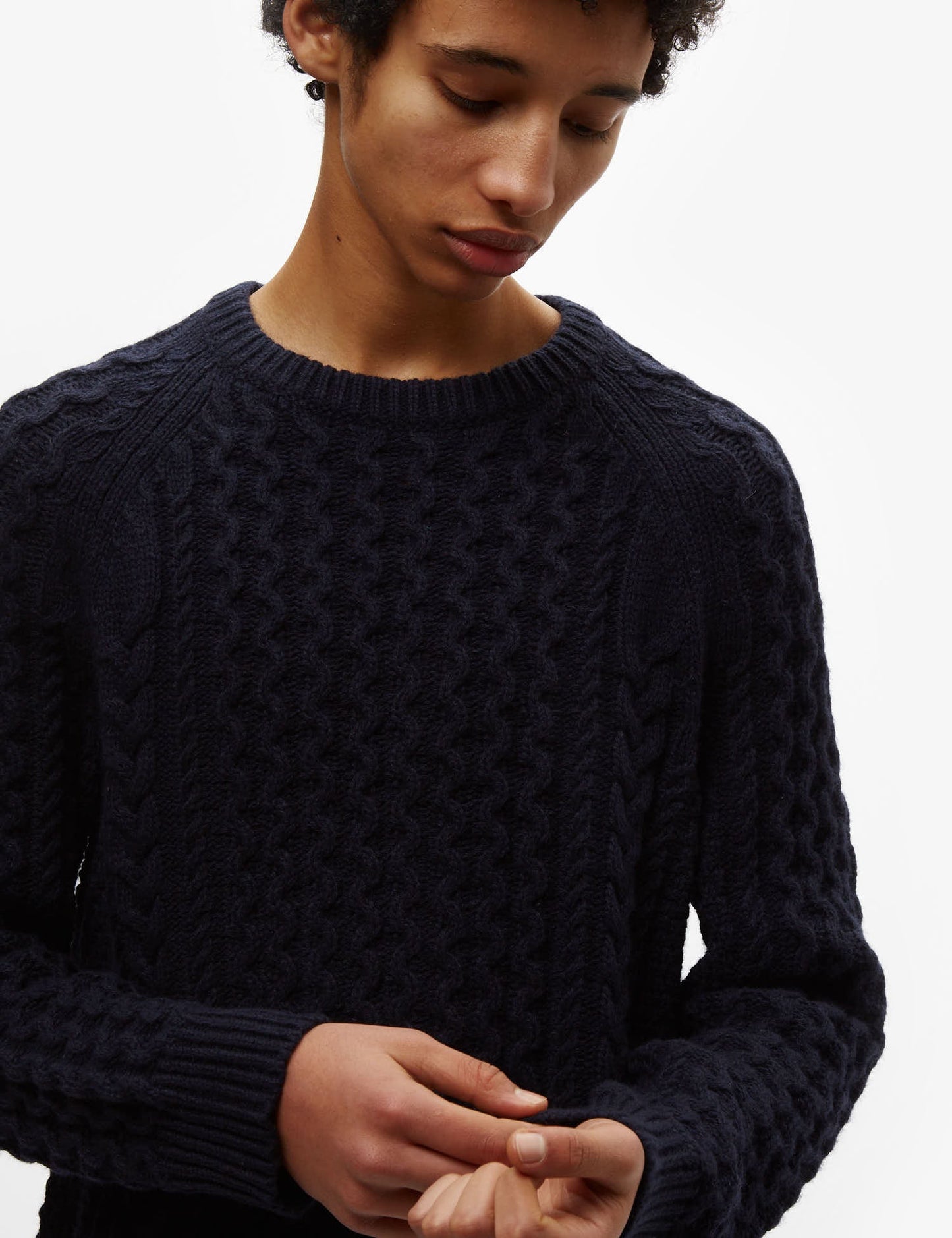 Pata Cable Knit Sweatshirt (Wool Blend) - New Navy Blue